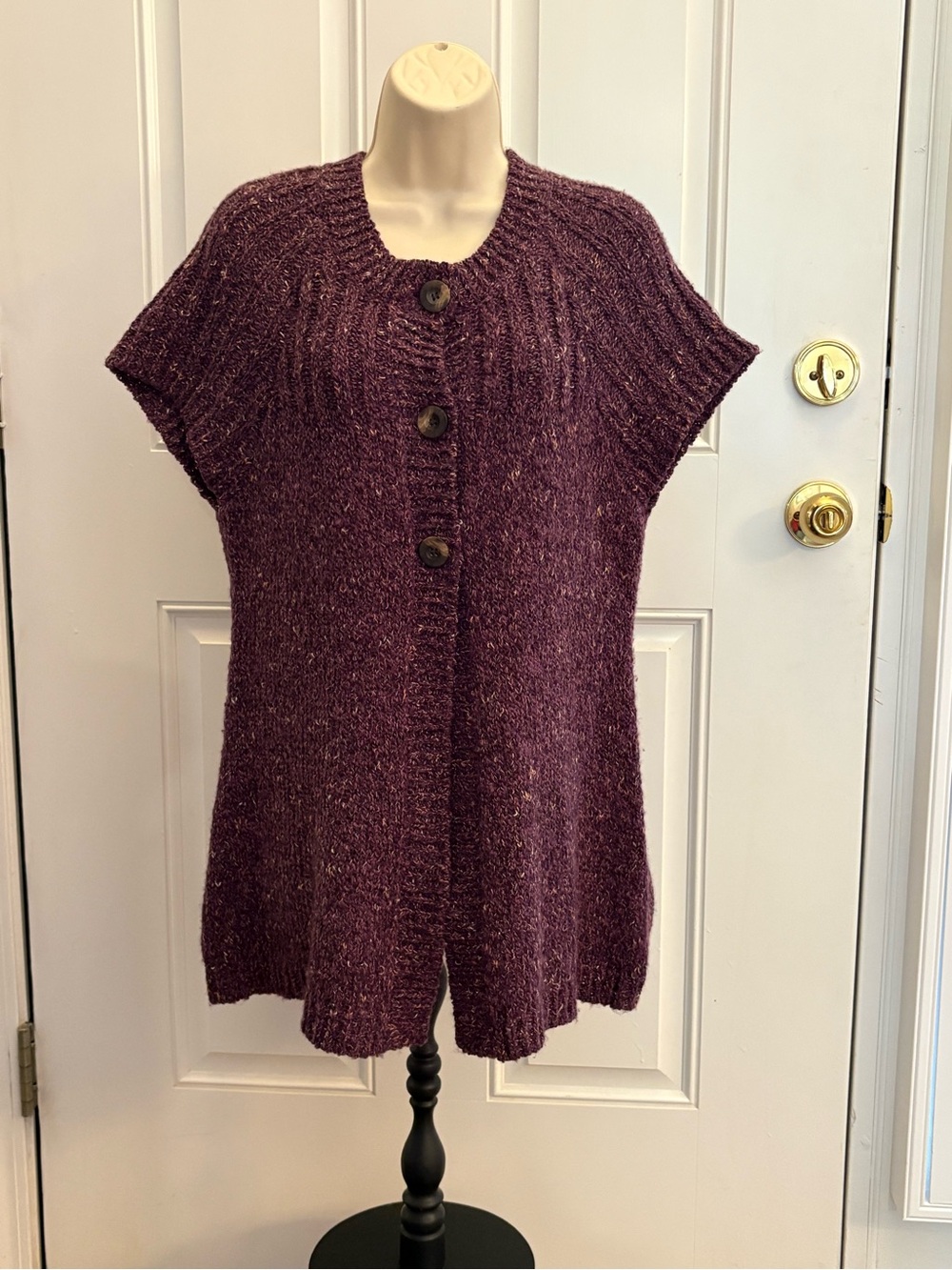 Charter Club Plum Short-Sleeve Button-Front Knit Cardigan